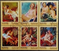 Сцепка марок (6 шт.). "Картины ню Франсуа Буше". 1971 год, Манама.