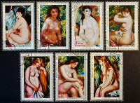 Набор почтовых марок (7 шт.) с блоками (2 шт.). "Картины Пьера Огюста Ренуара". 1973 год, Экваториальная Гвинея.
