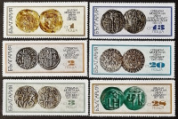Набор почтовых марок (6 шт.). "Старые монеты". 1970 год, Болгария.