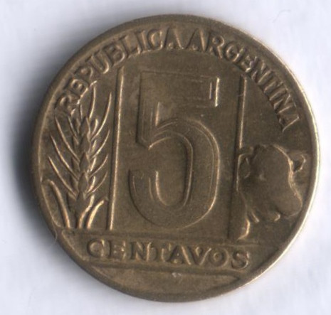 Монета 5 сентаво. 1949 год, Аргентина.