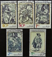 Набор почтовых марок (5 шт.). "Гравюры на музыкальную тему". 1982 год, Чехословакия.