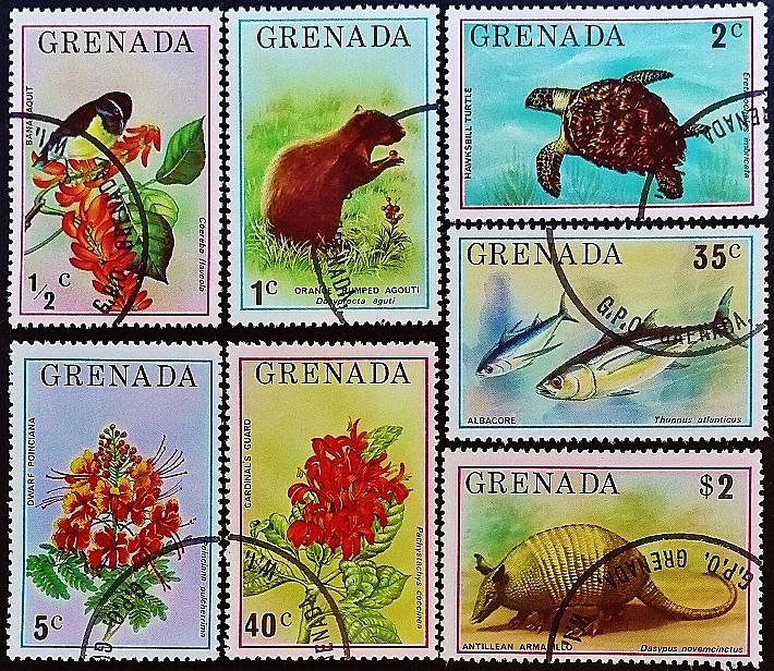 Набор почтовых марок (7 шт.). "Флора и Фауна". 1976 год, Гренада.