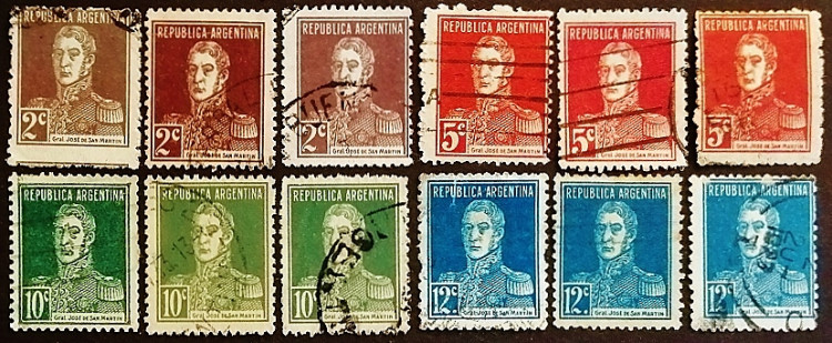 Набор марок (12 шт.). "Генерал Сан-Мартин". 1924-1927 годы, Аргентина.