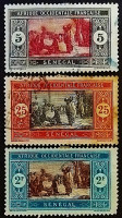 Набор почтовых марок (3 шт.). "Местный рынок". 1922 год, Сенегал.