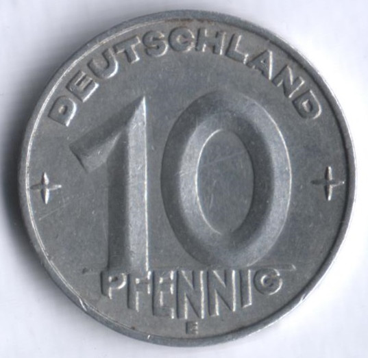 Монета 10 пфеннигов. 1952 год (E), ГДР.