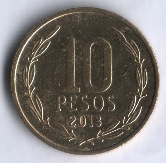 10 песо. 2013 год, Чили.