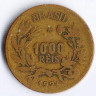 Монета 1000 рейсов. 1924 год, Бразилия.