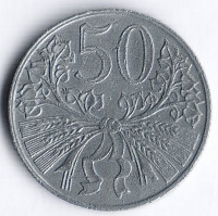 Монета 50 геллеров. 1941 год, Богемия и Моравия.