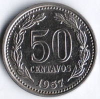 Монета 50 сентаво. 1957 год, Аргентина.