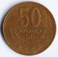 Монета 50 колонов. 2006 год, Коста-Рика.
