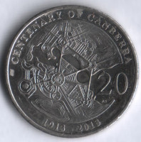 Монета 20 центов. 2013 год, Австралия. 100-летие Канберры.