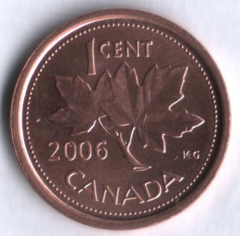 Монета 1 цент. 2006(ml) год, Канада.