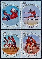 Набор марок (4 шт.). "Летние Олимпийские игры, Лос-Анджелес`1984". 1984 год, Замбия.