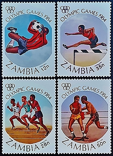 Набор марок (4 шт.). "Летние Олимпийские игры, Лос-Анджелес`1984". 1984 год, Замбия.