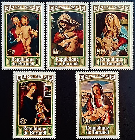 Набор марок (5 шт.). "Рождество`1978". 1979 год, Бурунди. Набор марок (5 шт.). "Рождество`1978". 1979 год, Бурунди.