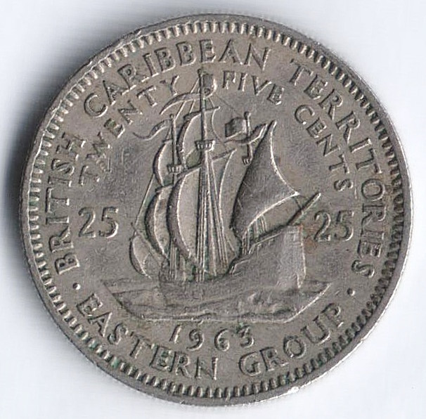 Монета 25 центов. 1963 год, Британские Карибские Территории.