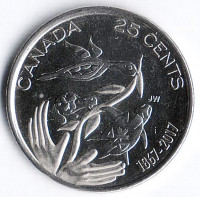 Монета 25 центов. 2017 год, Канада. 150 лет Конфедерации Канада.