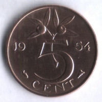 Монета 5 центов. 1954 год, Нидерланды.