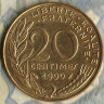 Монета 20 сантимов. 1990 год, Франция.