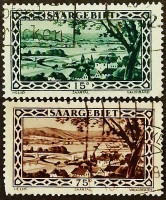 Набор почтовых марок (2 шт.). "Долина Саар в окрестностях Гудингена". 1927 год, Саар.