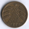 Монета 10 рентенпфеннигов. 1924 год (D), Веймарская республика.