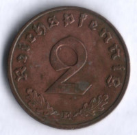 Монета 2 рейхспфеннига. 1939 год (E), Третий Рейх.