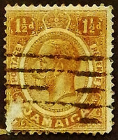 Почтовая марка (1⅟₂ p.). "Король Георг V". 1916 год, Ямайка.