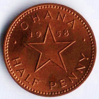Монета 1/2 пенни. 1958 год, Гана.