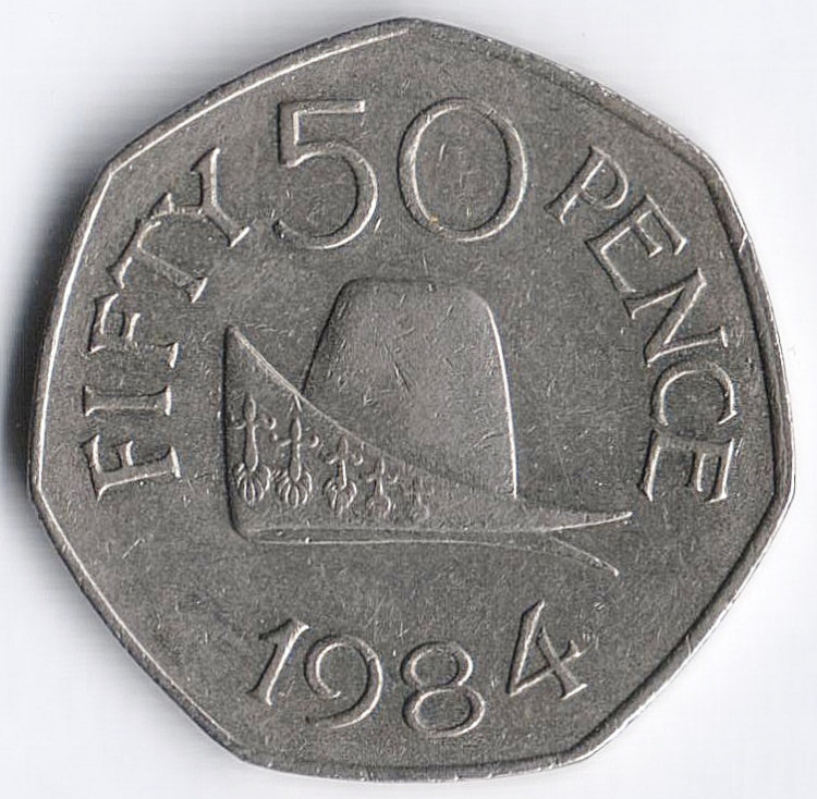 Монета 50 пенсов. 1984 год, Гернси.