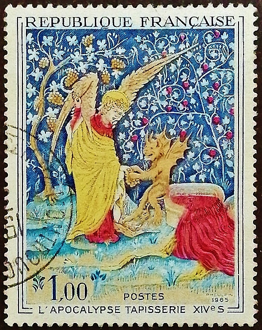Почтовая марка. "Апокалипсис", Жан Бондоль и Николя Батай. 1965 год, Франция.