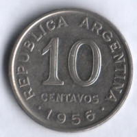 Монета 10 сентаво. 1956 год, Аргентина.