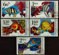 Набор почтовых марок (5 шт.). "Аквариумные рыбки". 1975 год, Чехословакия.