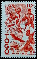 Марка почтовая (10 c.). "Изготовление пальмового масла". 1947 год, Того.