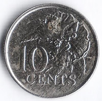 Монета 10 центов. 2005 год, Тринидад и Тобаго.