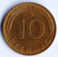 Монета 10 пфеннигов. 1985(D) год, ФРГ.