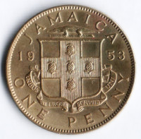 Монета 1 пенни. 1953 год, Ямайка.