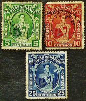 Набор почтовых марок (3 шт.). "Симон Боливар". 1914 год, Венесуэла.