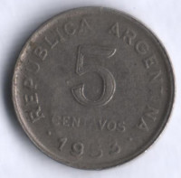 Монета 5 сентаво. 1953 год, Аргентина.