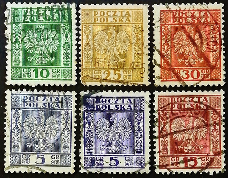 Набор почтовых марок (6 шт.). "Герб Польши". 1932-1933 годы, Польша.