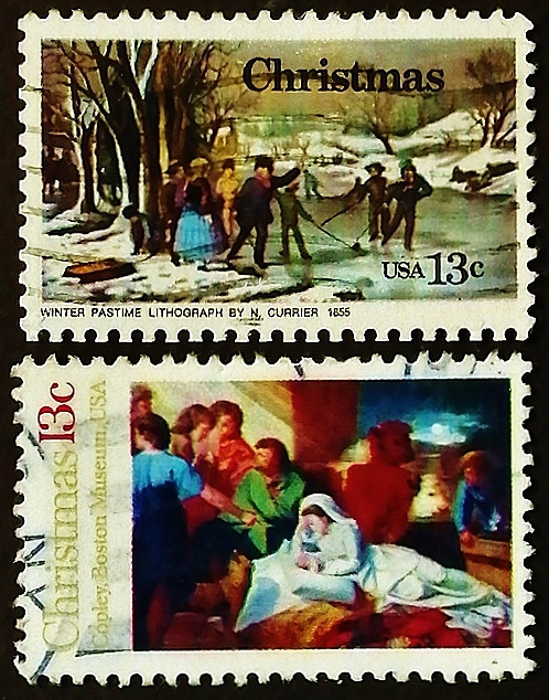 Набор почтовых марок (2 шт.). "Рождество-1976". 1976 год, США.