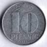 Монета 10 пфеннигов. 1973 год, ГДР.
