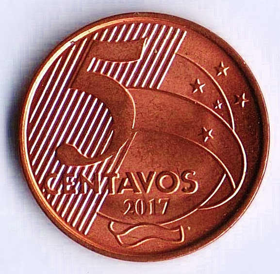 Монета 5 сентаво. 2017 год, Бразилия.