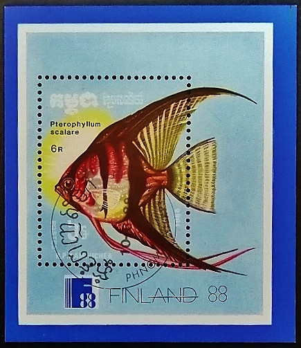 Мини-блок. "Международная выставка марок FINLANDIA'88". 1988 год, Камбоджа.