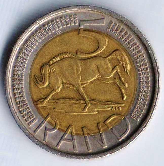 Монета 5 рандов. 2009 год, ЮАР. Suid-Afrika - uMzantsi Afrika.