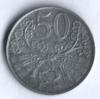 Монета 50 геллеров. 1942 год, Богемия и Моравия.