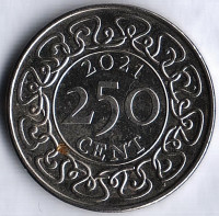 Монета 250 центов. 2021 год, Суринам.