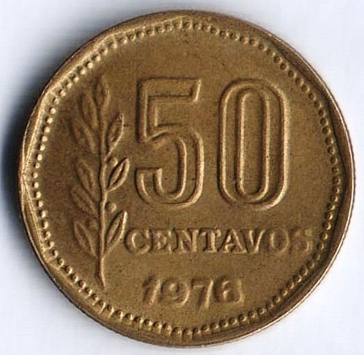 Монета 50 сентаво. 1976 год, Аргентина.