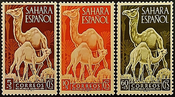 Набор марок (3 шт.). "День почтовой марки". 1951 год, Испанская Сахара.