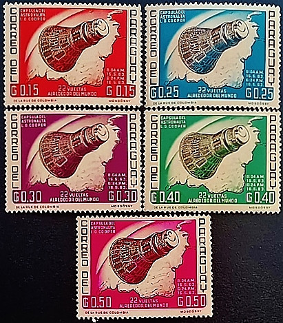 Набор марок (5 шт.). "Завоевание космоса". 1963 год, Парагвай. Набор марок (5 шт.). "Завоевание космоса". 1963 год, Парагвай.