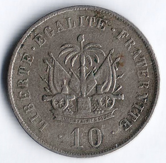 Монета 10 сантимов. 1906(w) год, Гаити.